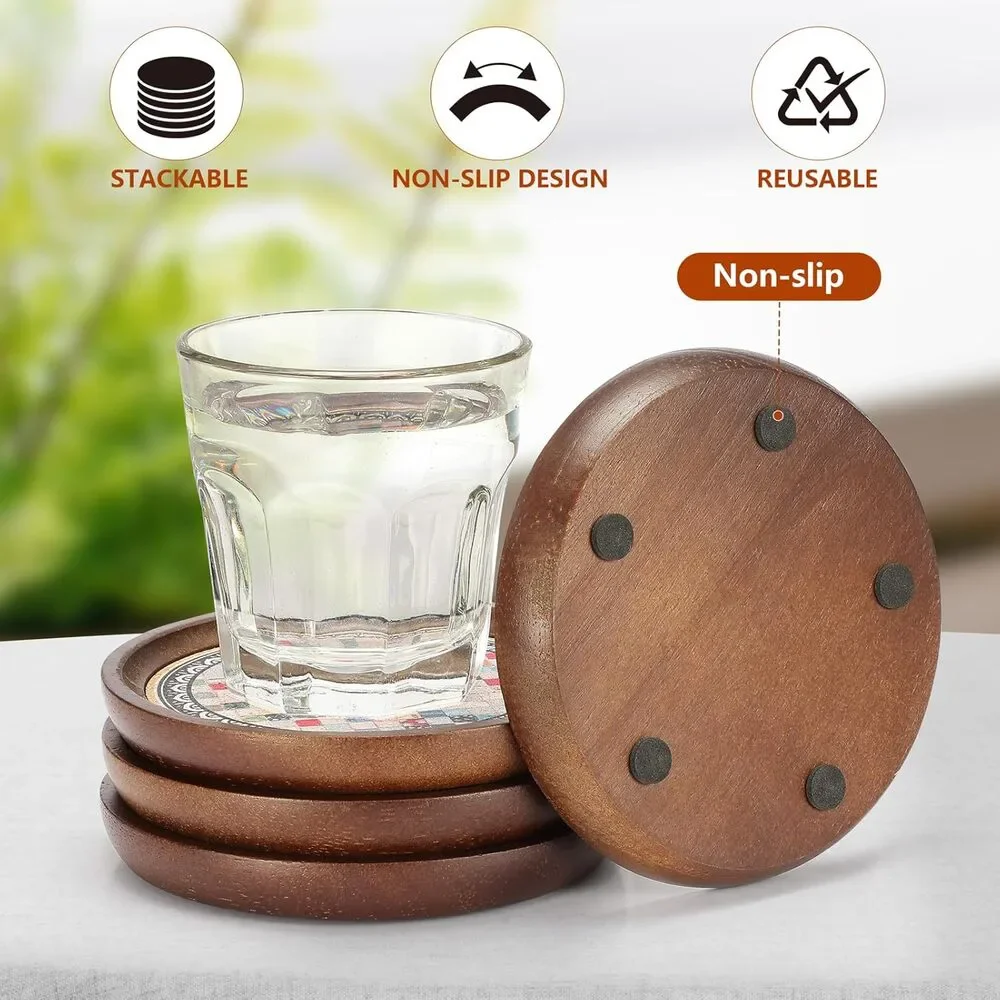 Wooden Absorbent Coasters Set 4.7